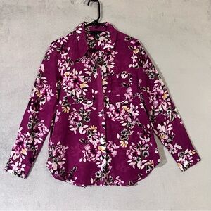 White House Black Market Purple Fuchia Blouse Button Up Womens Sz 8 Cotton Silk